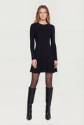 Rib Knit Long Sleeve Crew Neck Mini Sweater Dress