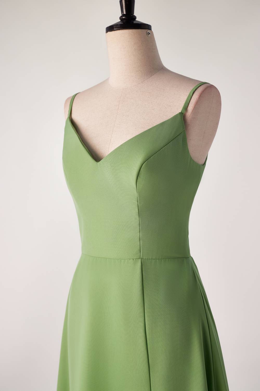 Matcha Green Straps Tea Length Bridesmaid Dress