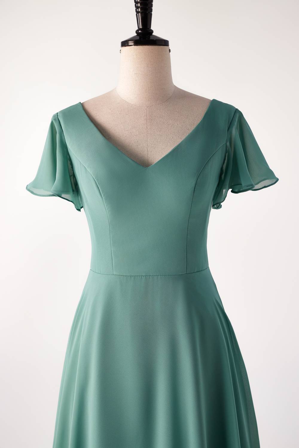 Flare Sleeves Eucalyptus Chiffon Long Bridesmaid Dress