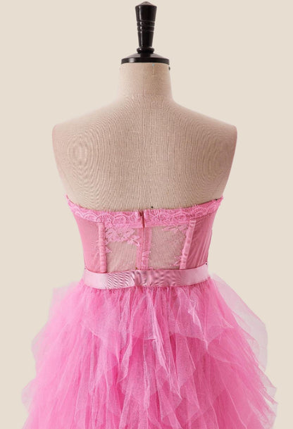 Hot Pink Bustier Ruffles Long Party Dress