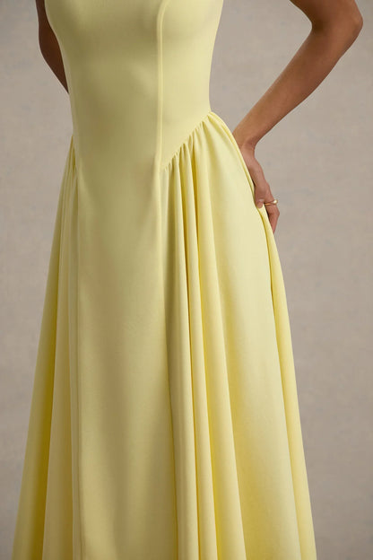 Muriel | Lemon Boat-Neck Volume-Hem Midi Dress