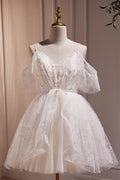 Off the Shoulder White Pearls A-line Short Dress