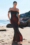 Mermaid Black Red Mermaid Cold Shoulder Long Bridesmaid Dress