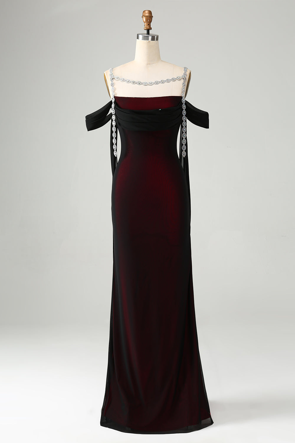 Mermaid Black Red Mermaid Cold Shoulder Long Bridesmaid Dress