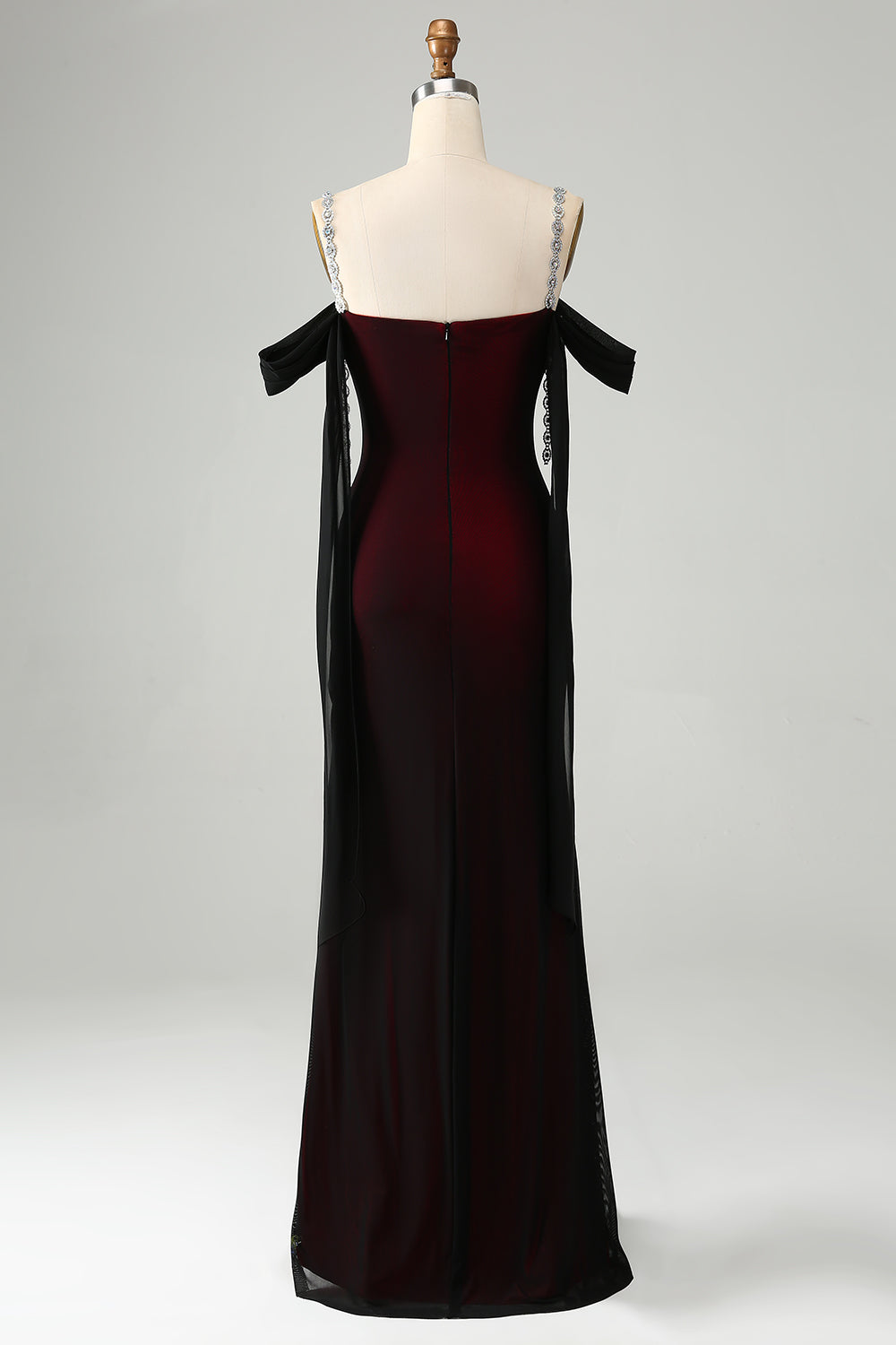 Mermaid Black Red Mermaid Cold Shoulder Long Bridesmaid Dress
