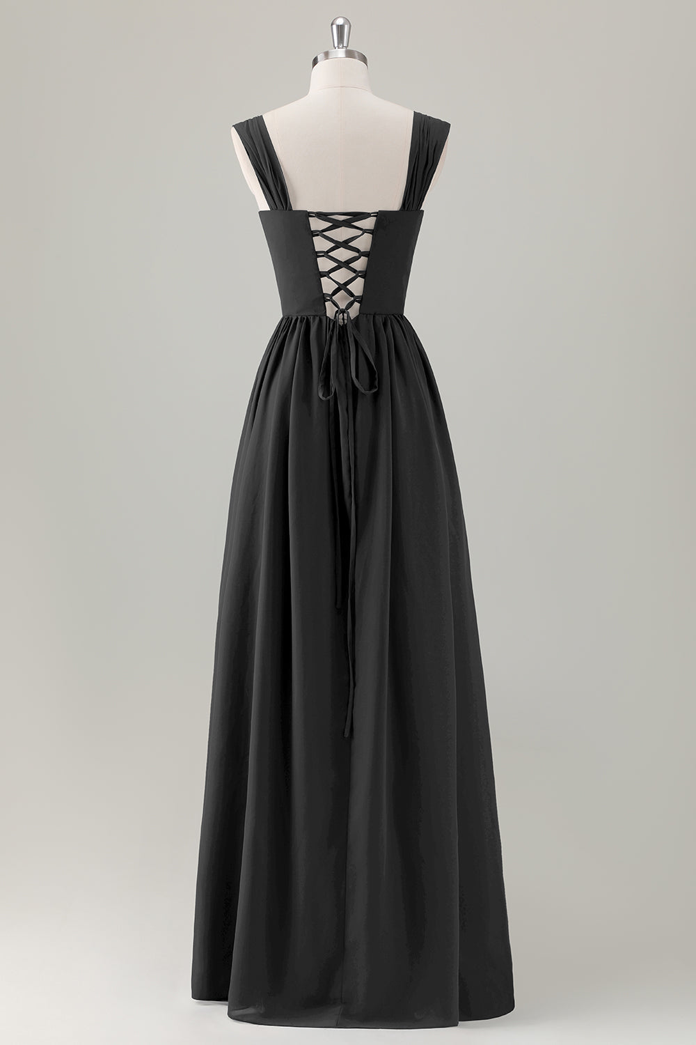 Champagne Corset A-Line Square Neck Long Bridesmaid Dress with Lace Up Back