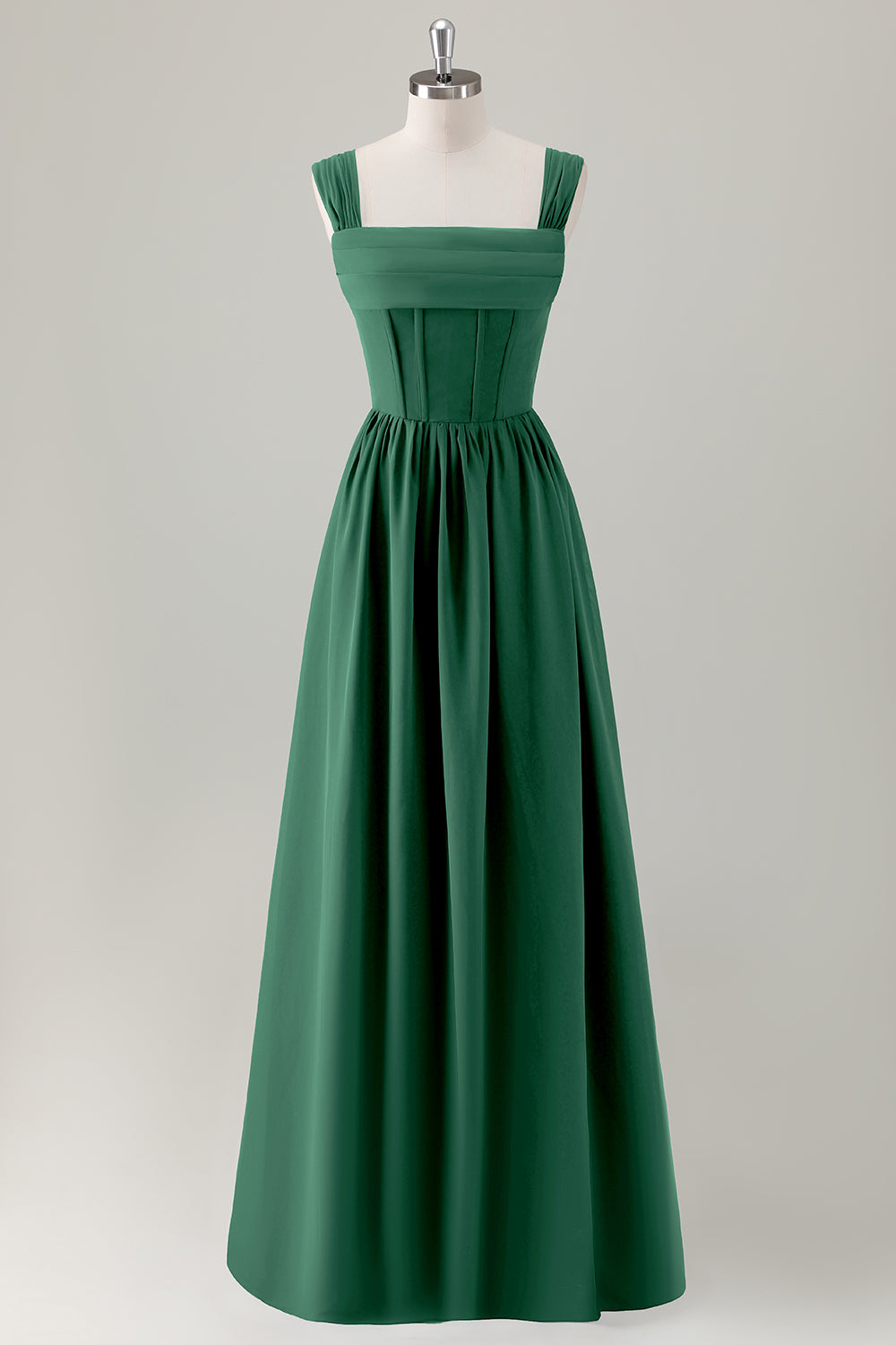 Champagne Corset A-Line Square Neck Long Bridesmaid Dress with Lace Up Back