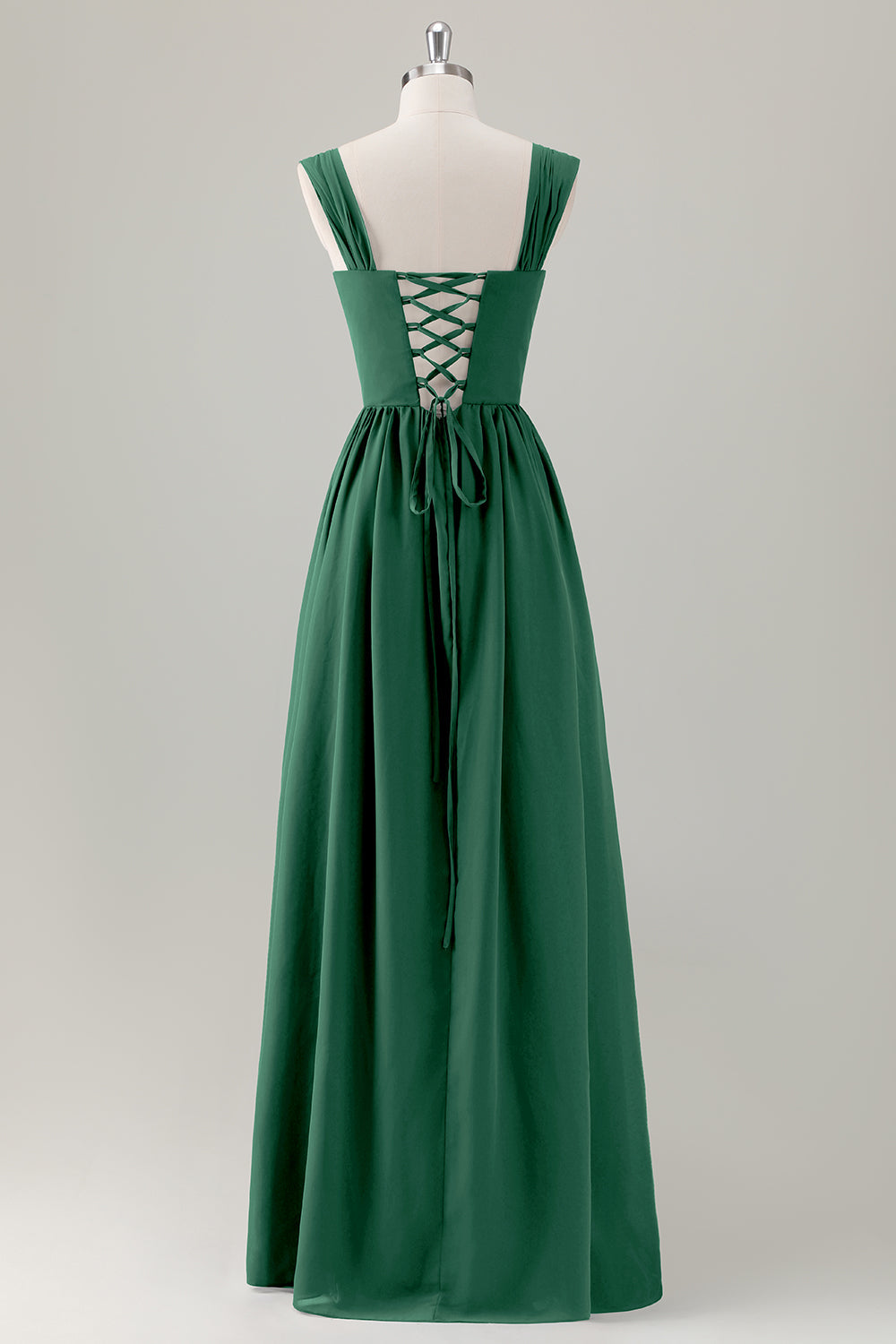 Champagne Corset A-Line Square Neck Long Bridesmaid Dress with Lace Up Back