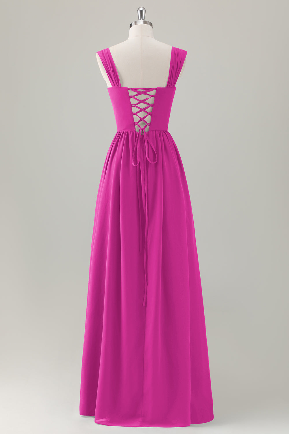 Champagne Corset A-Line Square Neck Long Bridesmaid Dress with Lace Up Back