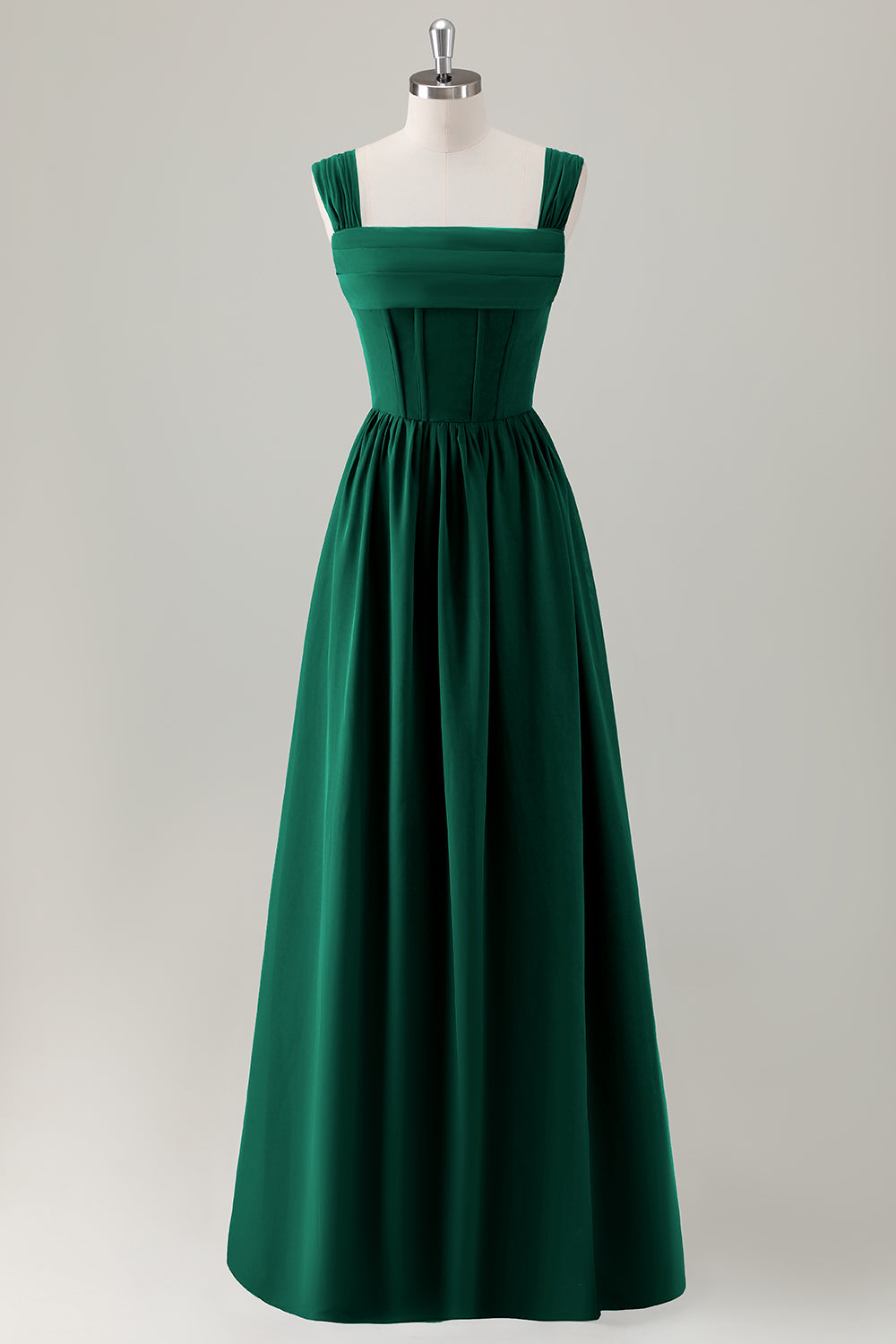 Champagne Corset A-Line Square Neck Long Bridesmaid Dress with Lace Up Back