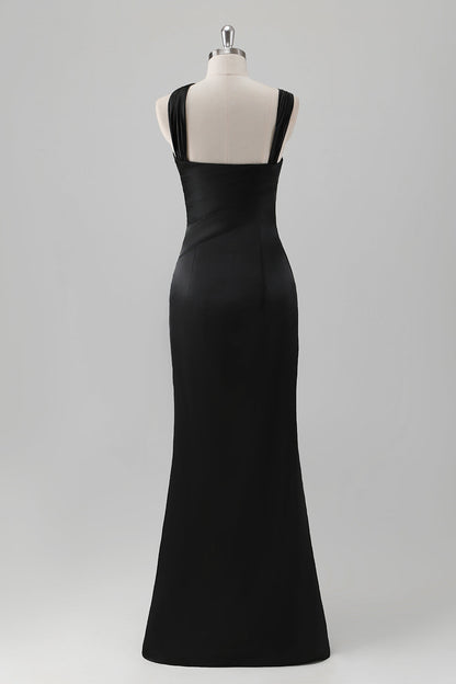 Sky Blue Sheath One Shoulder Long Brideamaid Dress with Slit