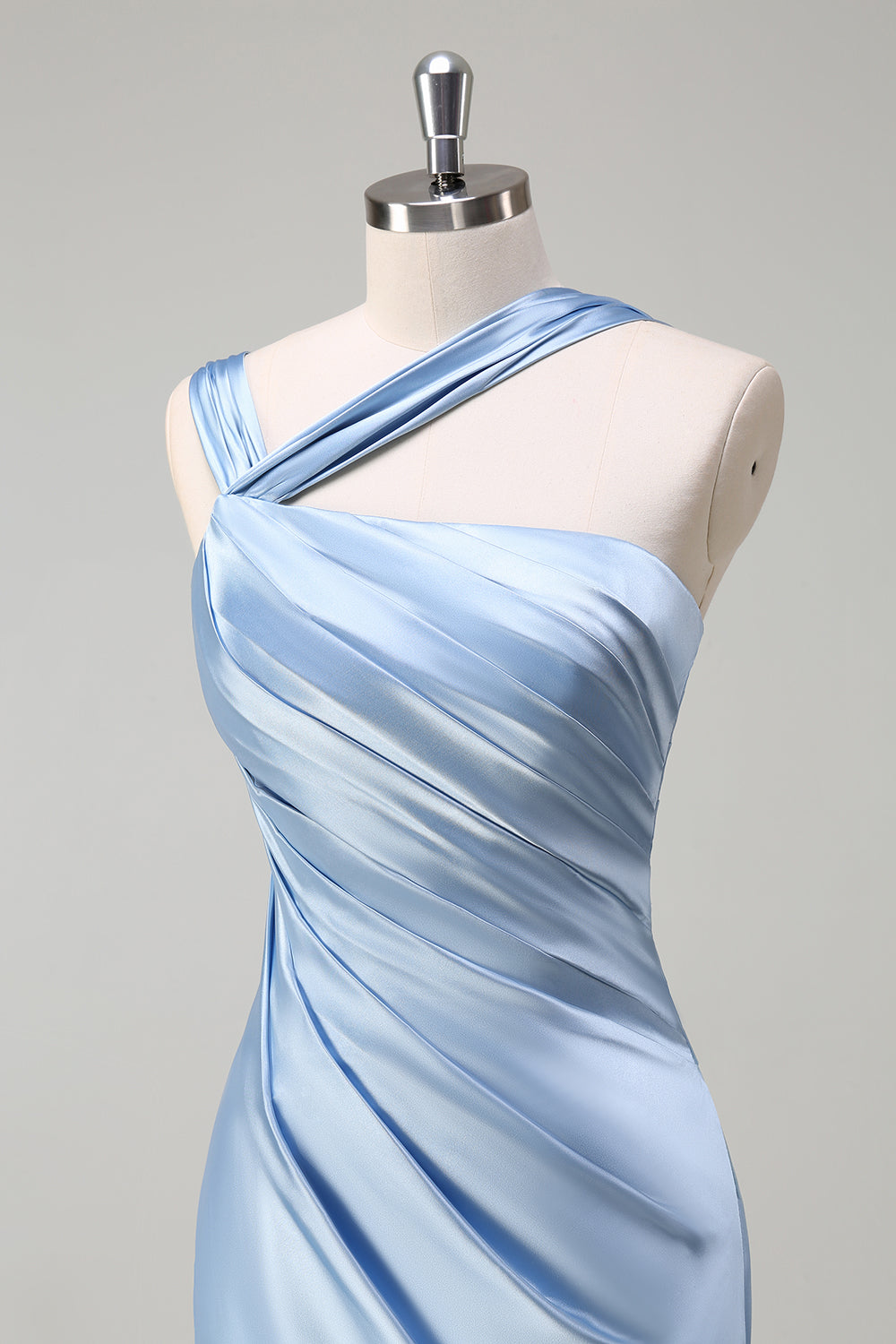 Sky Blue Sheath One Shoulder Long Brideamaid Dress with Slit