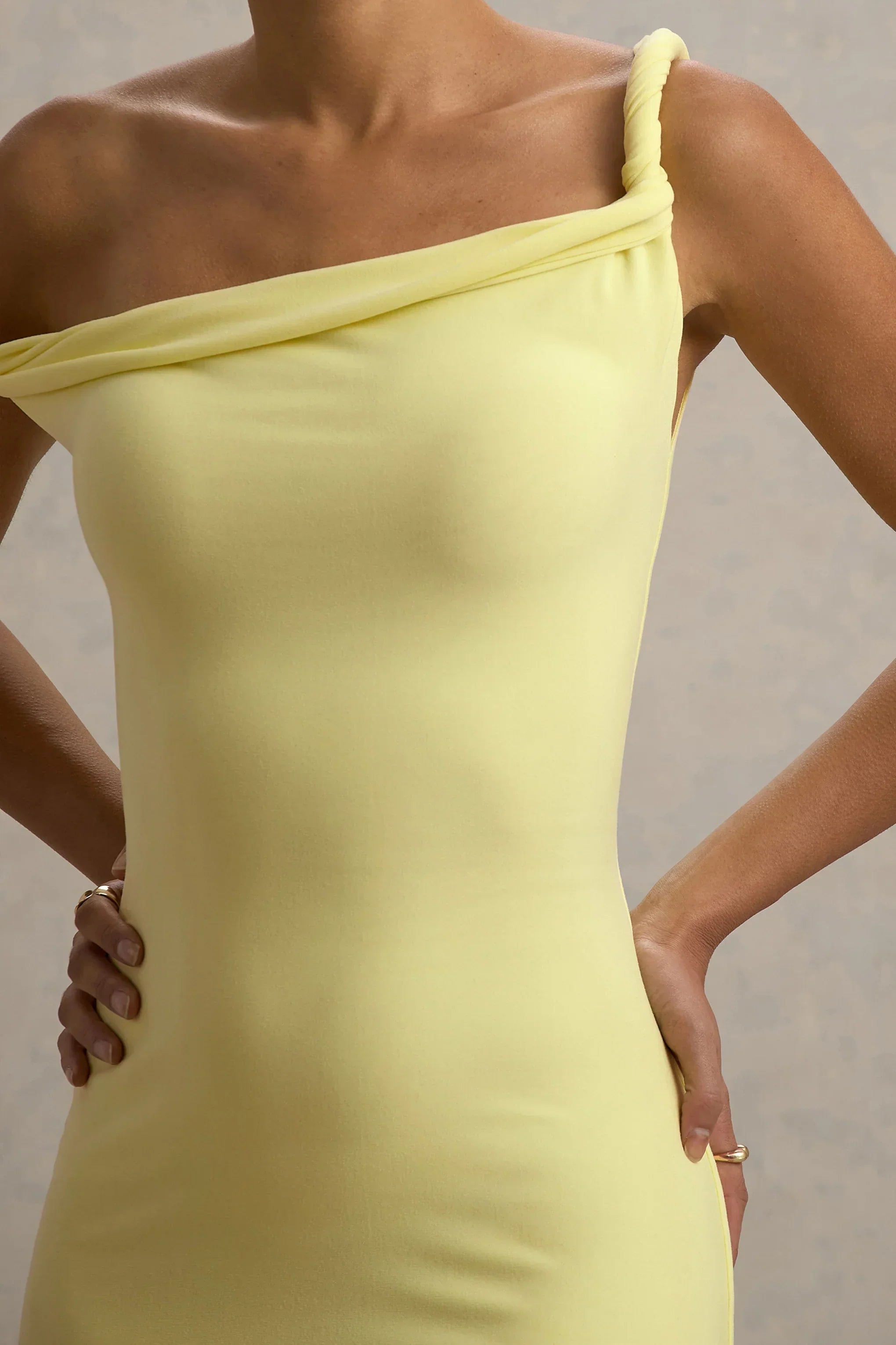 Salome | Lemon Twisted Asymmetric Midi Dress