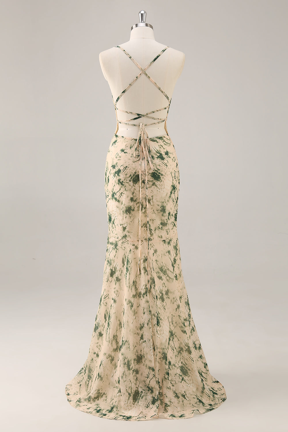 Champagne Mermaid Floral Ruched Long Wedding Guest Dress with Slit
