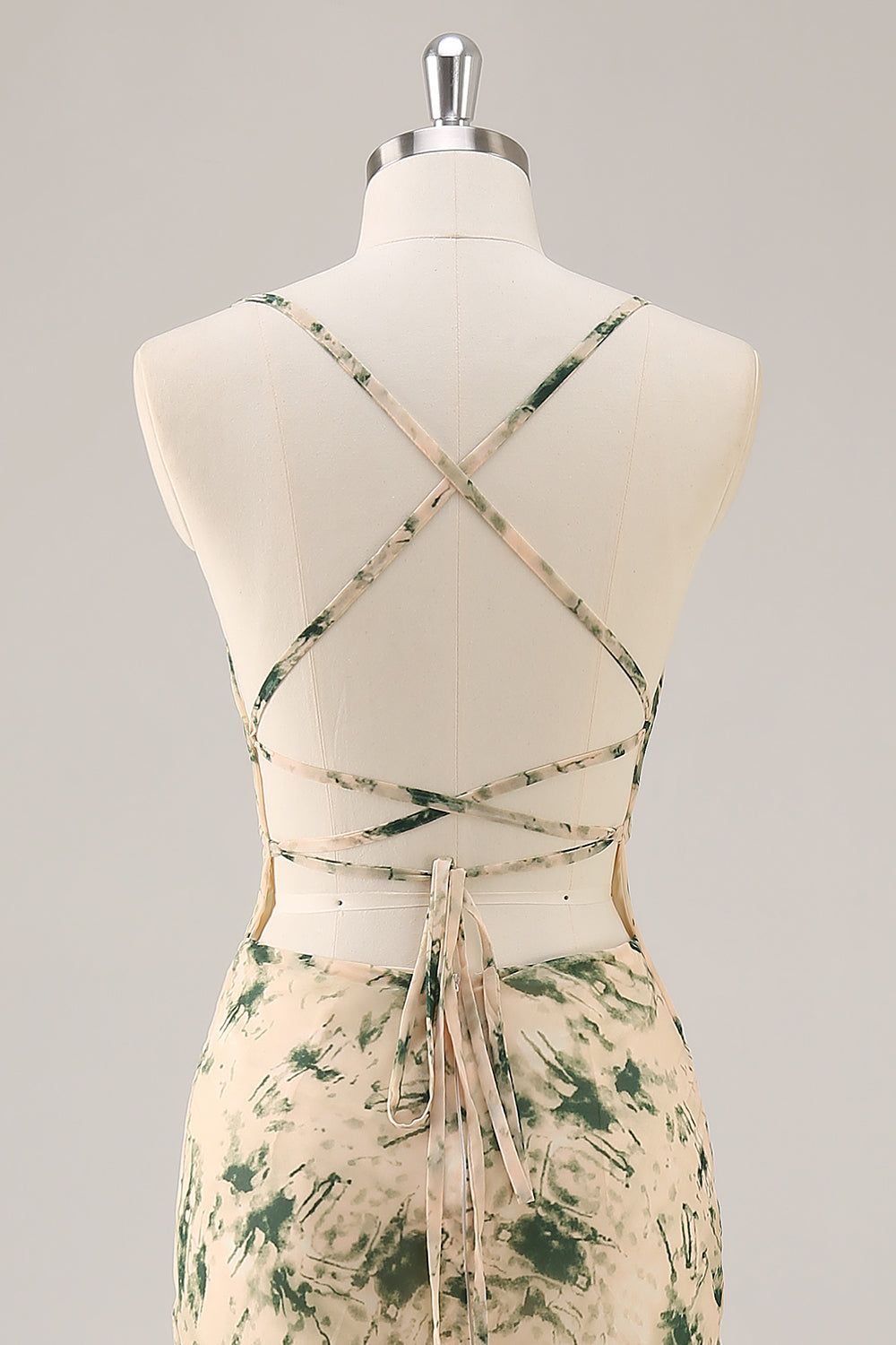 Champagne Mermaid Floral Ruched Long Wedding Guest Dress with Slit