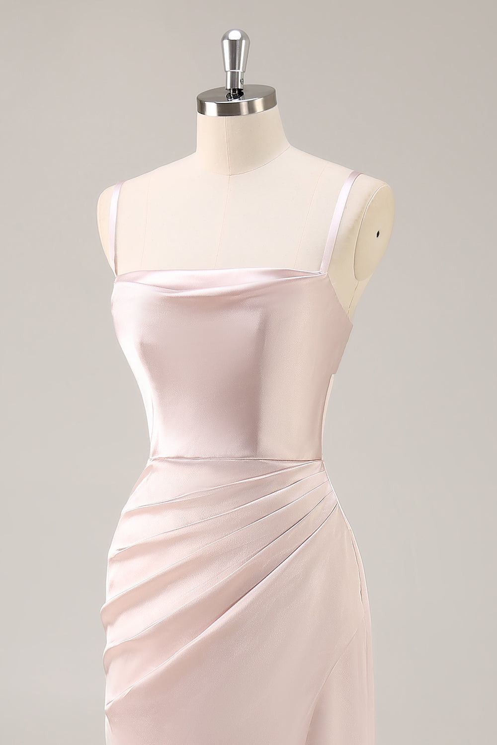 Candy Pink Mermaid Ruched Satin Long Bridesmaid Dress with Slit