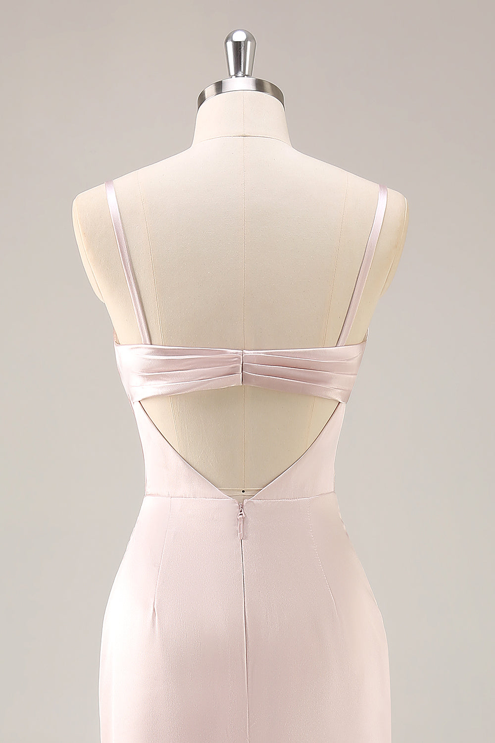 Candy Pink Mermaid Ruched Satin Long Bridesmaid Dress with Slit