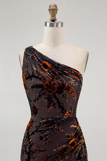 Black Floral Burnout Long Wedding Guest Dress with Slit