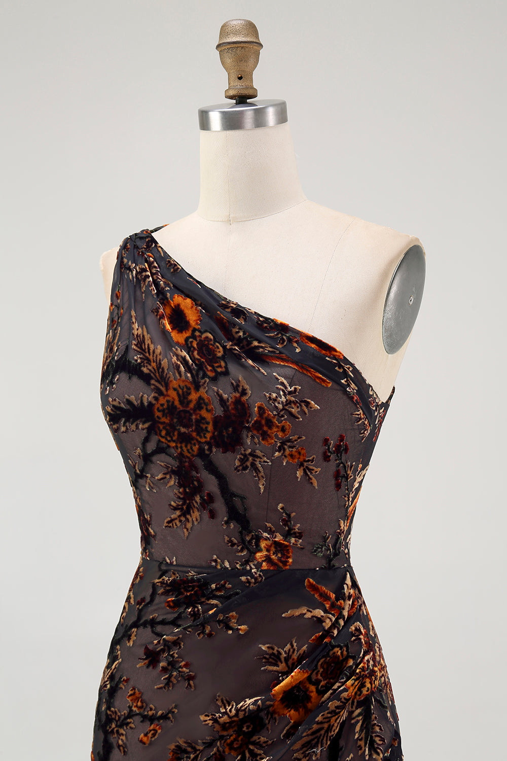 Black Floral Burnout Long Wedding Guest Dress with Slit