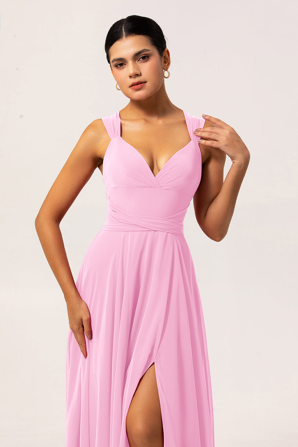 Fuchsia A Line Chiffon Long Bridesmaid Dress with Slit