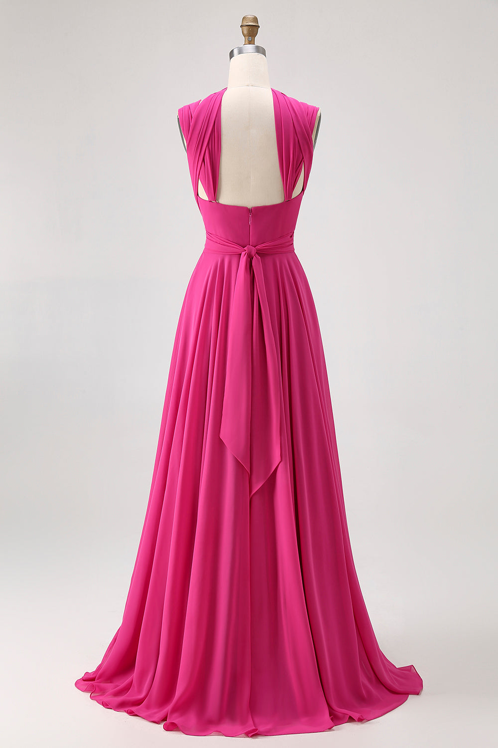 Fuchsia A Line Chiffon Long Bridesmaid Dress with Slit