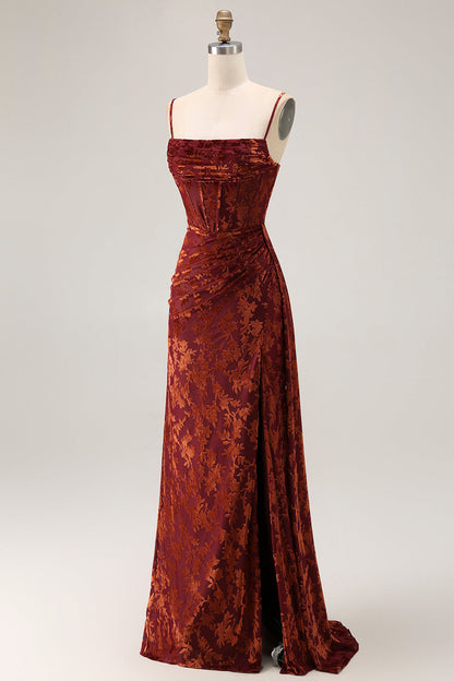 Dark Green Corset Velvet Floral Long Wedding Guest Dress with Side Cape