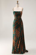 Dark Green Corset Velvet Floral Long Wedding Guest Dress with Side Cape