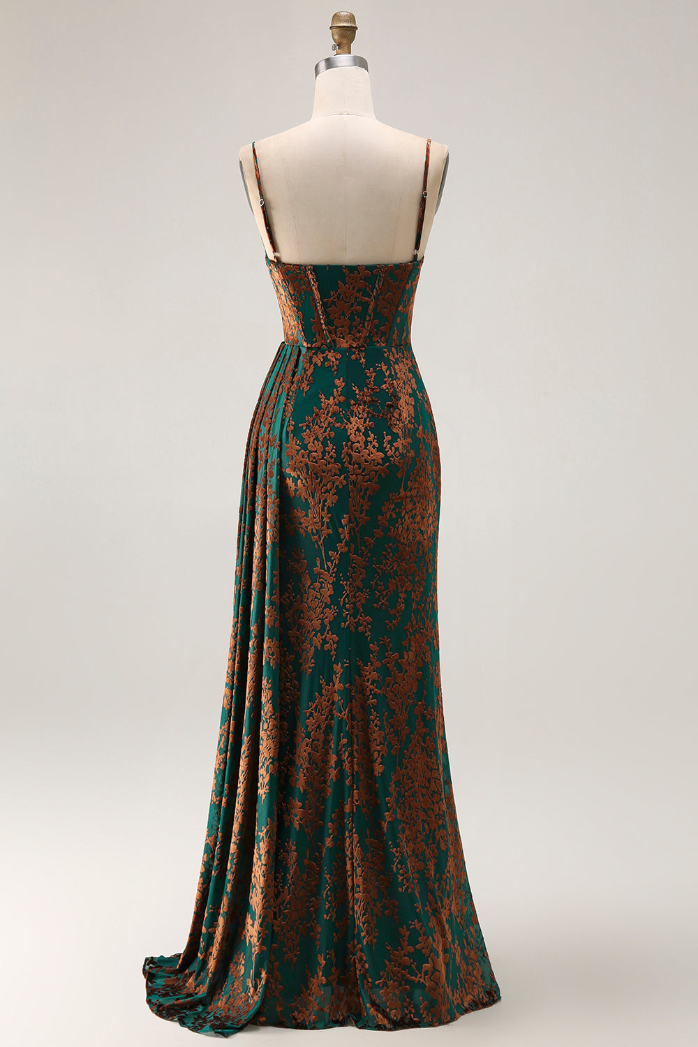 Dark Green Corset Velvet Floral Long Wedding Guest Dress with Side Cape