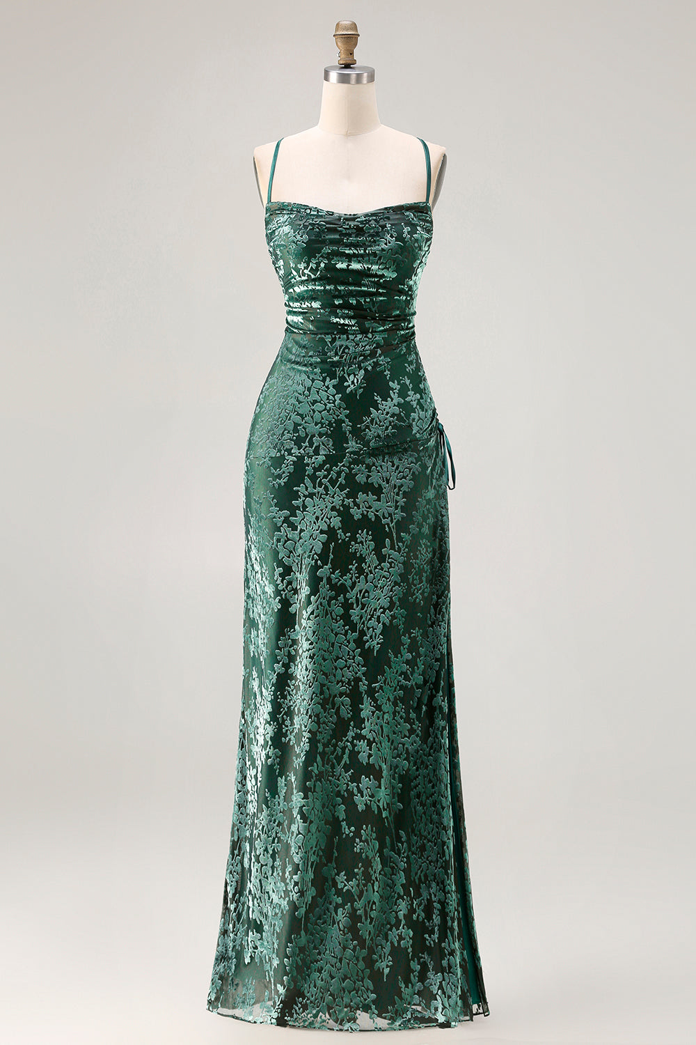 Dark Green Sheath Velvet Spaghetti Straps Long Bridesmaid Dress