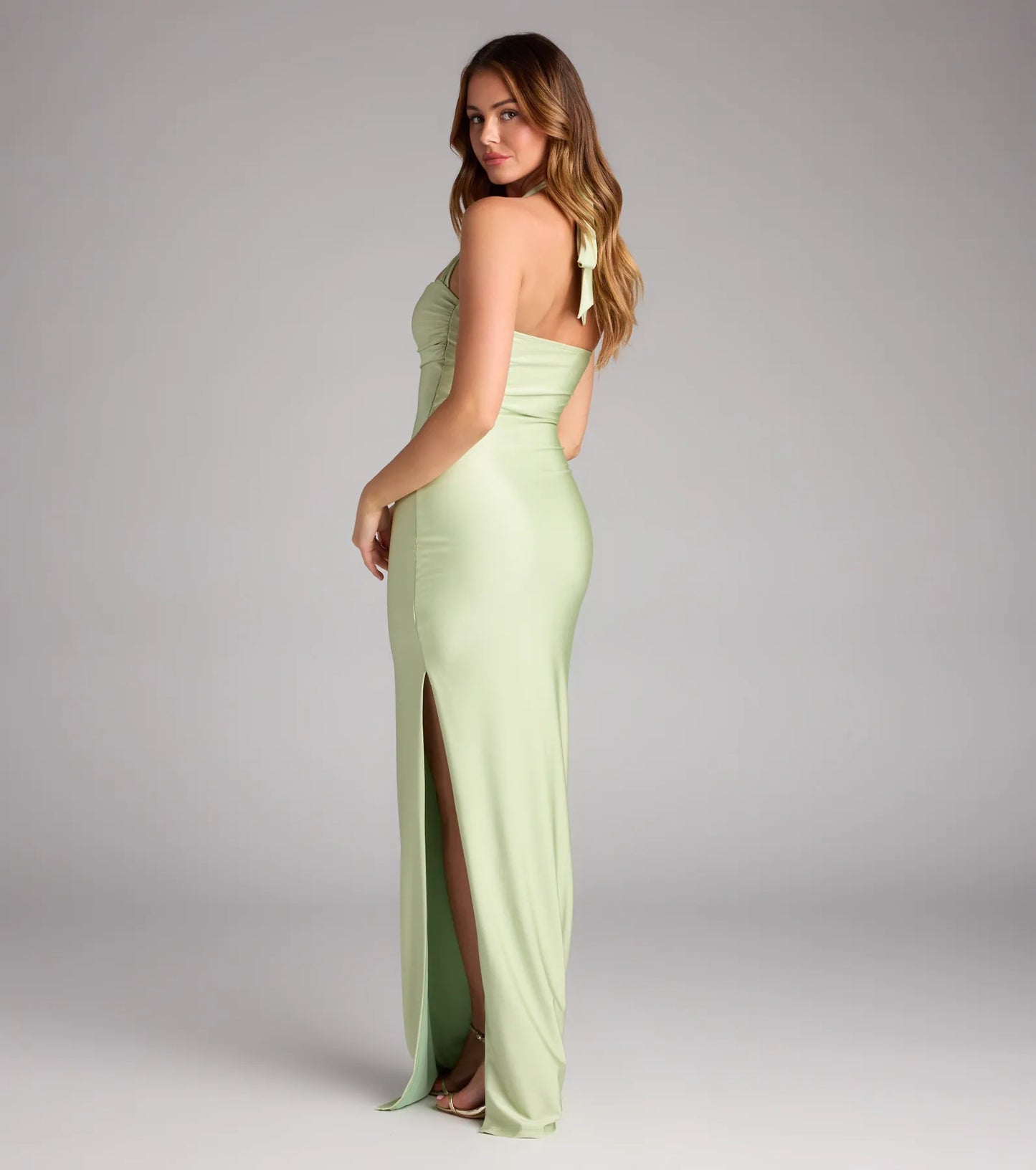 Beverly Halter Slit Long Formal Dress