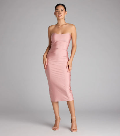 Fabulous Allure Strapless Bodycon Midi Dress