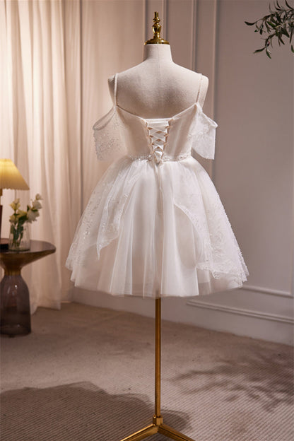 Off the Shoulder White Pearls A-line Short Dress