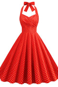 Halter Red Polk Dots Swing Dress