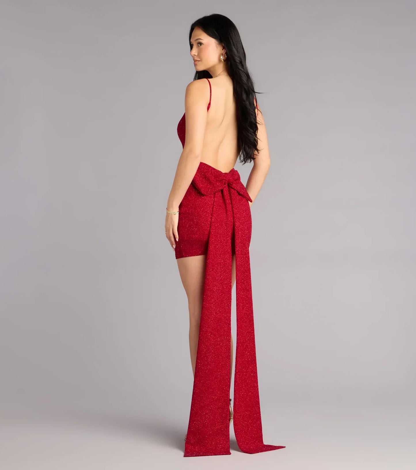 Toni Glitter Open Back Bow Mini Dress