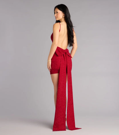 Toni Glitter Open Back Bow Mini Dress