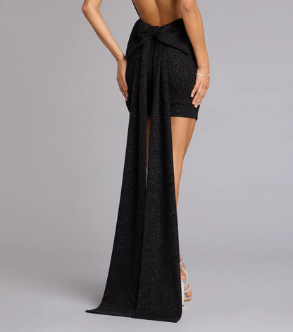 Toni Glitter Open Back Bow Mini Dress