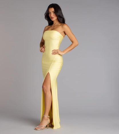 Cheryl Strapless Slit Mermaid Formal Dress