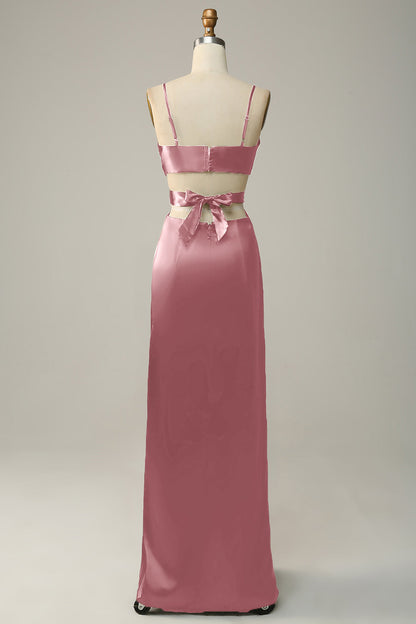 Spaghetti Straps Eucalyptus V neck Bridesmaid Dress
