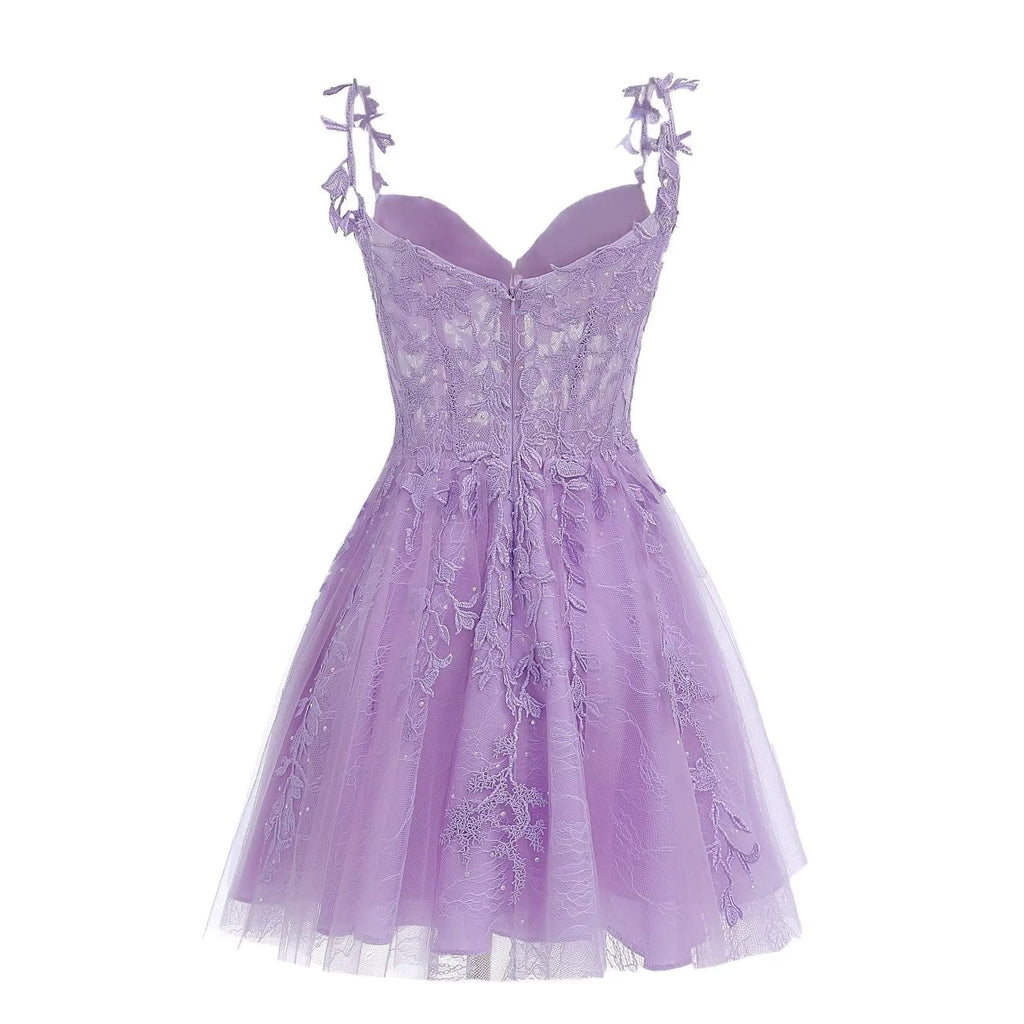 Navy Blue A-line Lace Appliques Short Homecoming Dress
