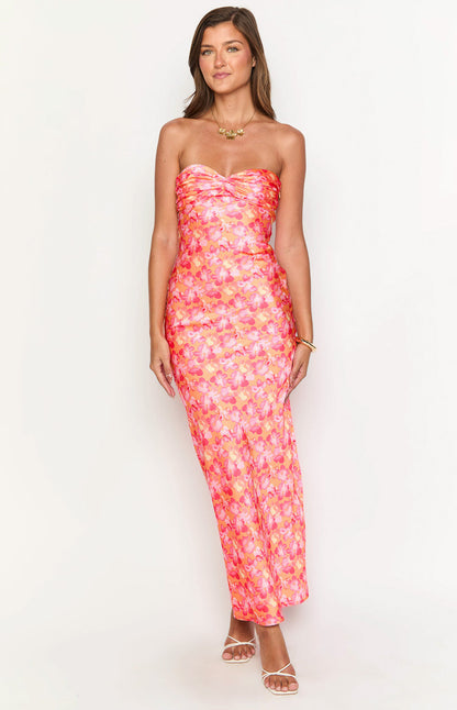 Ashley Pink And Orange Floral Formal Maxi Dress