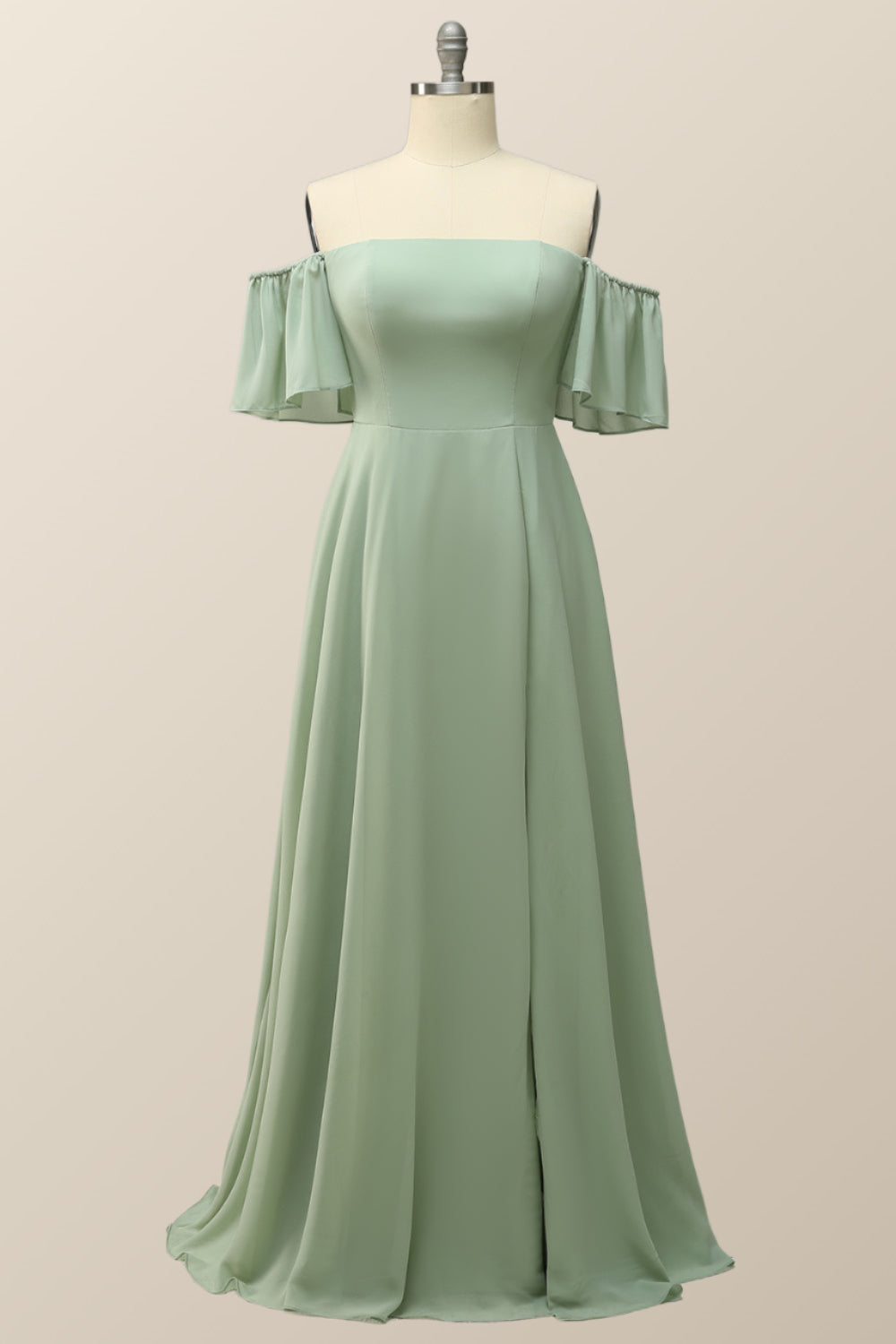 Off the Shoulder Yellow Chiffon Long Bridesmaid Dress
