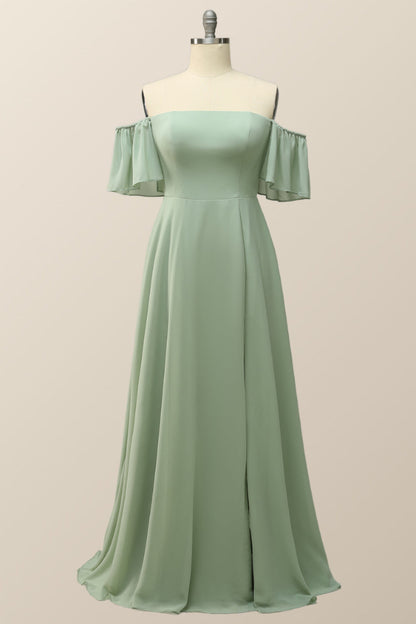 Off the Shoulder Yellow Chiffon Long Bridesmaid Dress
