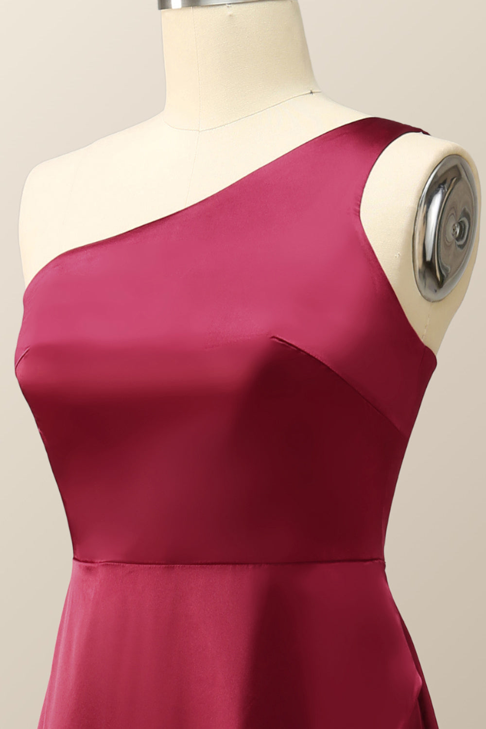 One Shoulder Wine Red Satin A-line Formal Dress