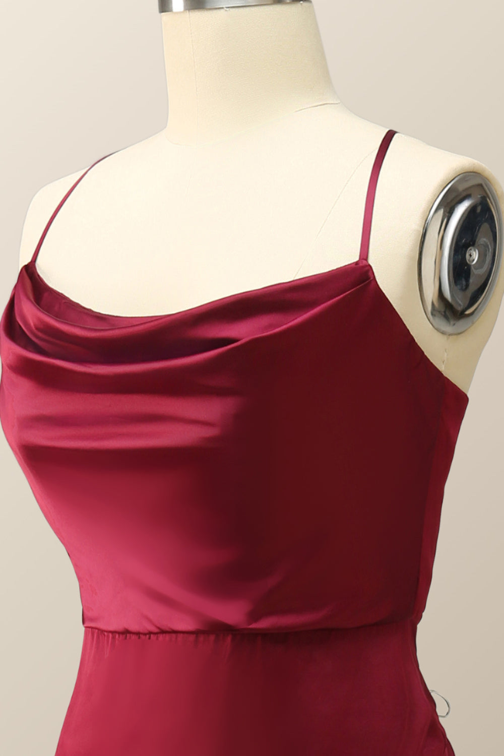 Cowl Neck Wine Red Straps Long Evening Dress