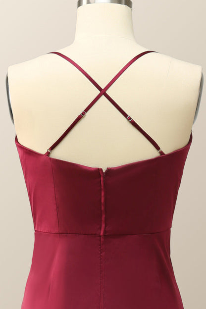 Cowl Neck Wine Red Straps Long Evening Dress