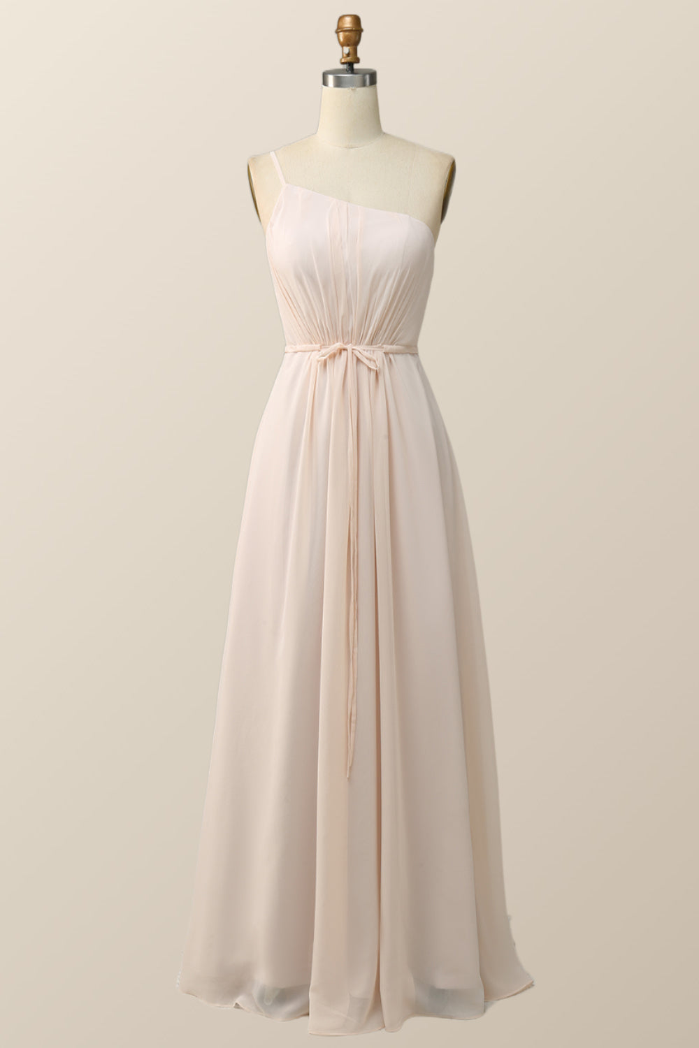 One Shoulder Terracotta Chiffon Long Bridesmaid Dress