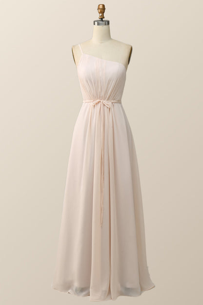One Shoulder Terracotta Chiffon Long Bridesmaid Dress