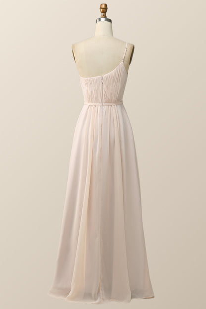 One Shoulder Terracotta Chiffon Long Bridesmaid Dress