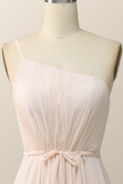 One Shoulder Terracotta Chiffon Long Bridesmaid Dress