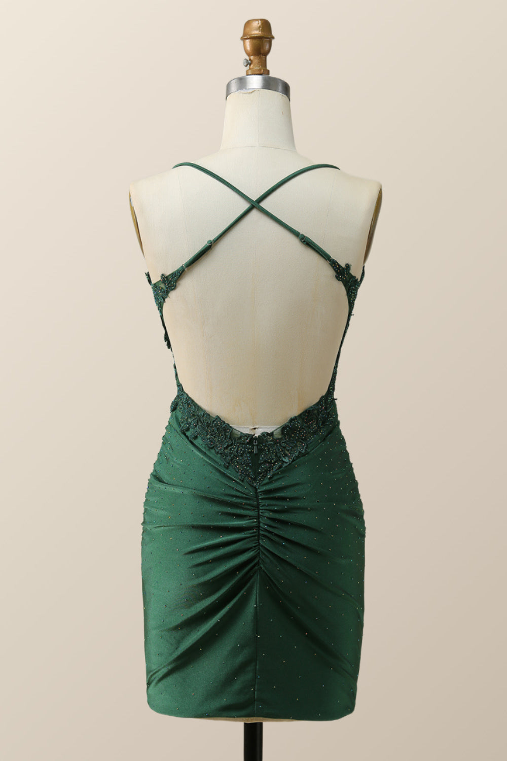 Beaded Dark Green Appliques Bodycon Mini Dress
